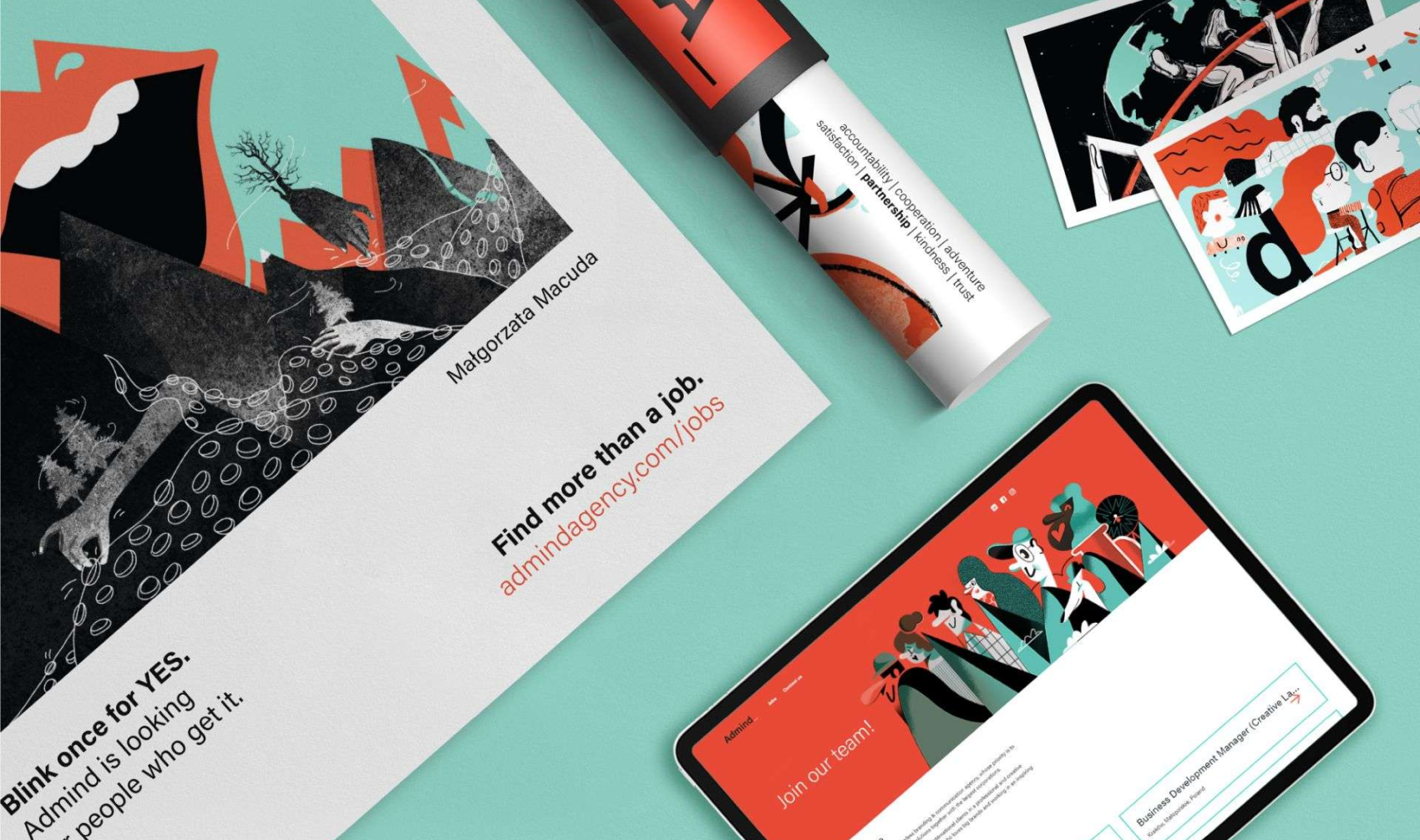 Admind recruitment campaign gadgets and posters visualisation