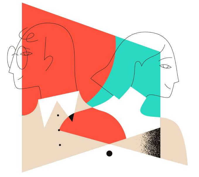 A colorful drawing of a lady and a gentelman